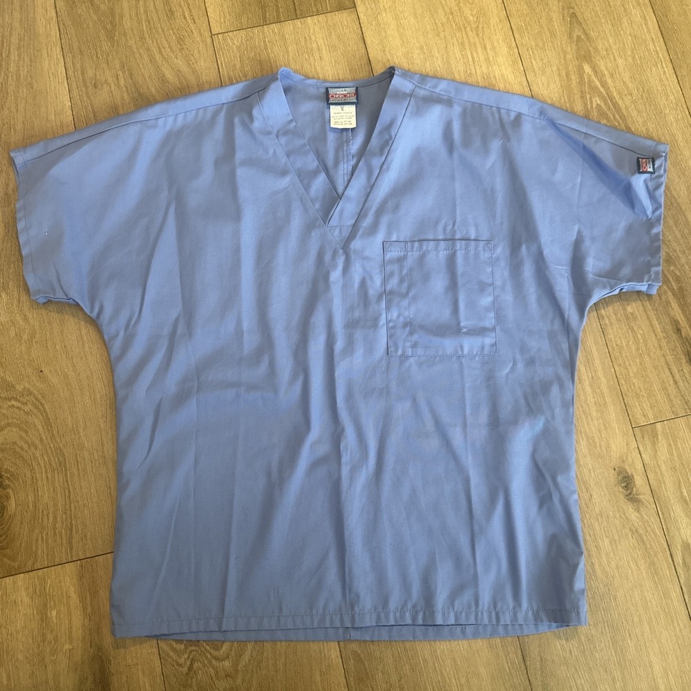 Cherokee Unisex Scrub Top Pocket V Neck Blue Medical Small‎